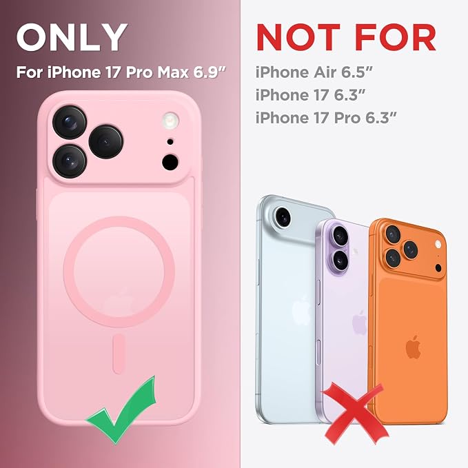 CAPRARO for iPhone 17 Pro Max Case, Compatible with MagSafe | Upgraded [Full Camera Protection] Protective Translucent Matte Women Girl Magnetic Phone Case Cover, Peach Pink - Image 2