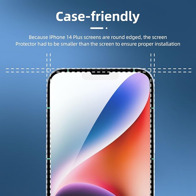 NEW'C 3x for iPhone 14 Plus Screen Protector (6.7 inches)+ 3x Camera Lens Protector, Sensor Protection + Dust Plug - Case Friendly Tempered Glass Film, Ultra Resistant - Image 3