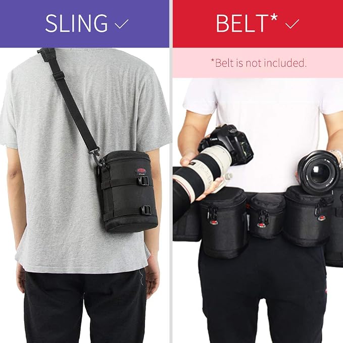 DSLR Camera Lens Case Pouch Bag for Lenses up to 4.33" x 6.70" | Lightweight Padded Lens Case with Zipper, Soft Lining & Carrying Strap, Protects Lenses from Dust, Scratches & Water - Image 6