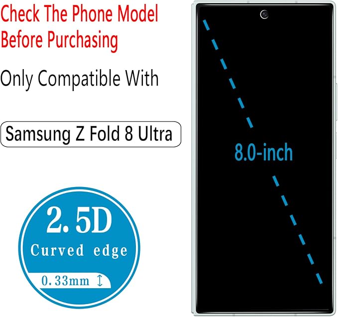 2+2 Pack Privacy Screen Protector for Samsung Galaxy Z Fold 8 Ultra | Anti Spy Tempered Glass, with Camera Lens Protector, Anti Scratch, Bubble Free - Image 2