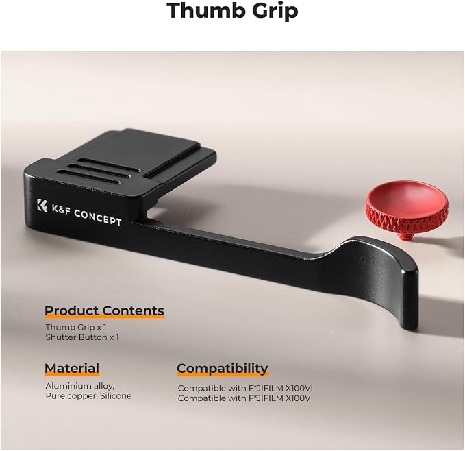 K&F CONCEPT Camera Thumb Grip with Red Shutter Button Compatible with FUJIFILM X100VI X100V, Black - Image 8