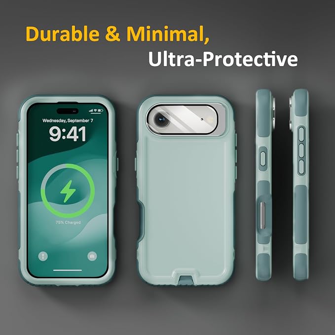 Follaroma Magnetic for iPhone 17 Air Case with Camera Cover Stand, Green | Built-in Glass Camera Cover Stand,Compatible with MagSafe,Heavy Duty Shockproof Protective,Military-Grade Anti-DropDual Case - Image 8