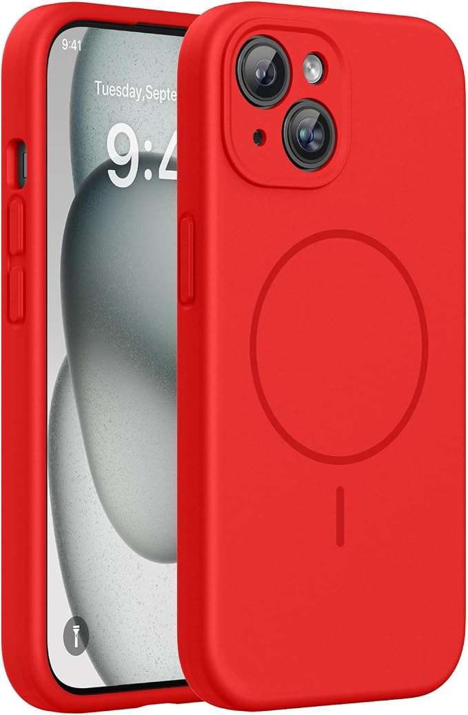 Miracase Silicone & Magnetic for iPhone 14 Case, Red | Compatible with MagSafe, Soft Microfiber Lining, Premium Silicone Cover Shockproof Drop Protection Phone Case for 14 by Miracase