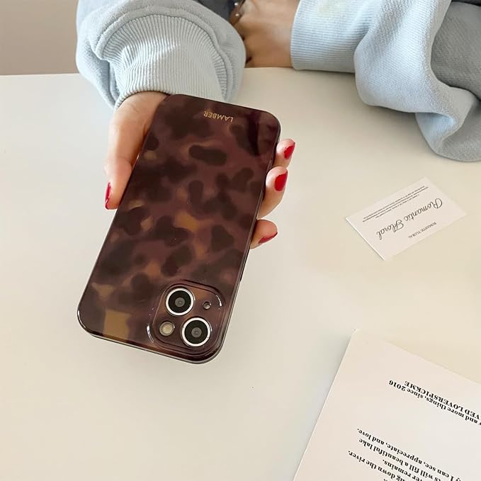 Cute Phone Case for iPhone 12 Case Cheetah Leopard Print | Amber Tortoiseshell Pattern,Full Camera Protective,Slim Shockproof TPU,Aesthetic Girly Glossy Cover for Women Men-Brown - Image 6