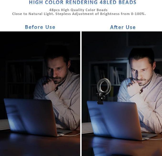 Video Conference Lighting Kit， Ring Light for Computer | Clip on Light Reading Lights, 360 ° Flexible Gooseneck Bed Night Light ， Laptop Video Conferencing - Image 2