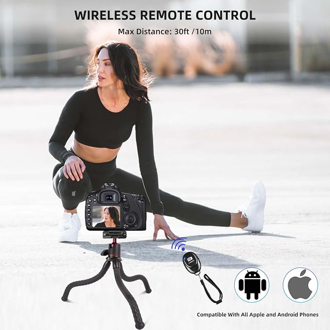 Mini Flexible Tripod with Remote for Phone & Camera | Flexible Octopus Legs, Bluetooth Remote, 1/4" Screw & Cold Shoe, Hidden Phone Holder, GoPro Adapter for Action Cam - Image 3