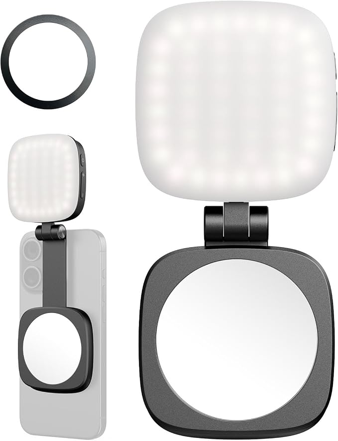 SmallRig Magnetic Selfie Light for iPhone, Phone Light with a Mirror | Instant Attachment for MagSafe, for Selfies, Video Conference, Vibe P48 Black by SmallRig