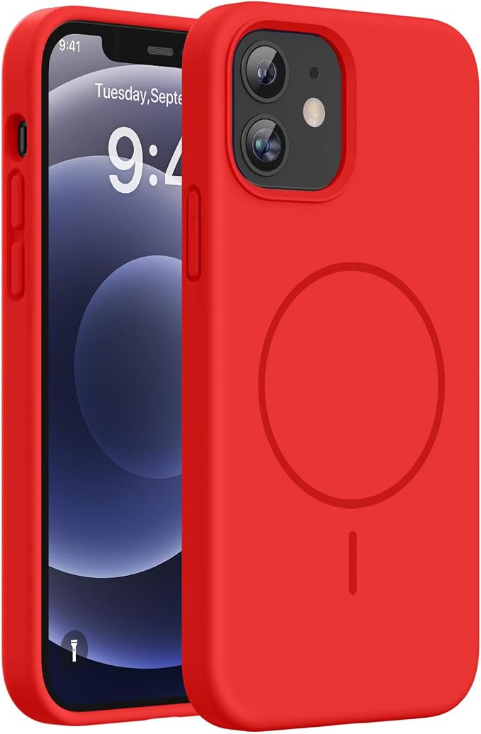 Miracase Magnetic for iPhone 12 Case/iPhone 12 Pro Case, Red | Compatible with MagSafe, Anti-Scratch Microfiber Lining, Premium Silicone Shockproof Drop Protection Phone Case for 12/12 Pro by Miracase