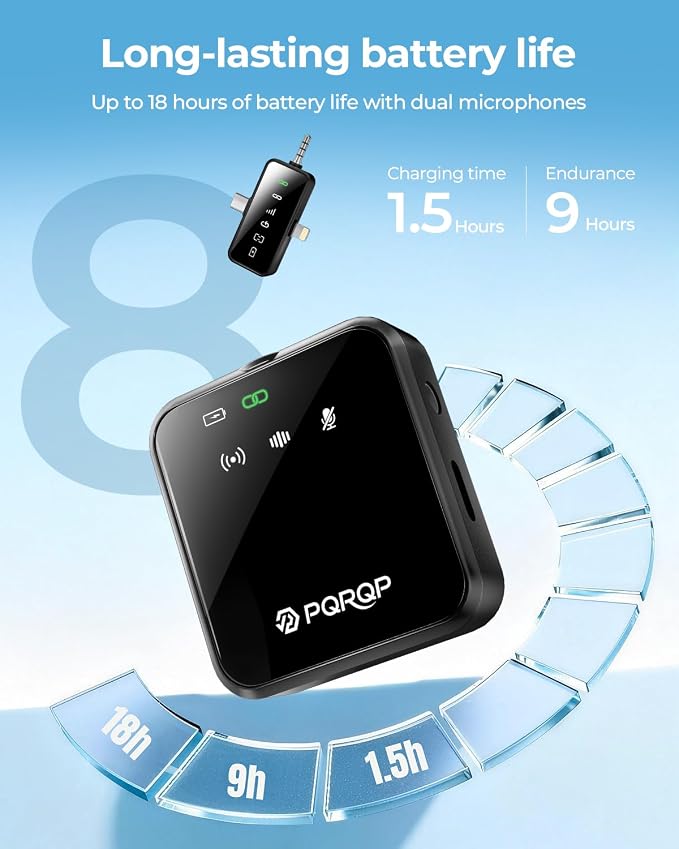 PQRQP 3 in 1 Wireless Mini Microphone for iPhone, Android, Camera,328ft Range, 18H Battery Life,High-Fidelity Audio Clip on Mic for Content Creators-Soot Black - Image 4