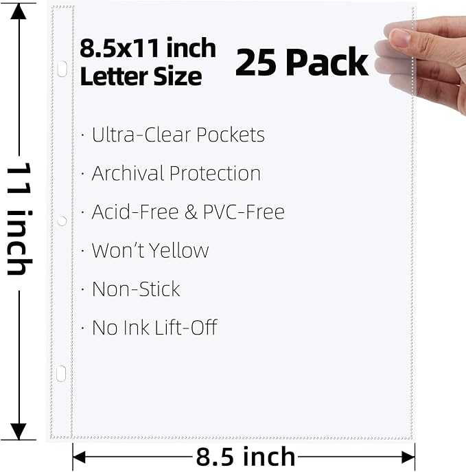 Vienrose Scrapbook Refill Pages 8.5x11, 25 Pack Heavyweight Clear Page Protectors for 3 Ring Binders, Top Loading Plastic Sleeves for Scrapbook Albums & Photo Storage (No Paper Inserts, Acid Free) - Image 3