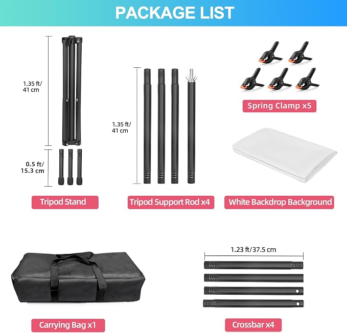 White Backdrop with Stand for Photoshoot, 5X6.5ft White Photo Backdrop with T Shape Background Backdrop Stand for Photography, Portable Photo Backdrop Curtain Stand Kit w Carrying Bag 5 Spring Clamps - Image 9