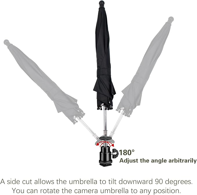 Camera Hot Shoe Umbrella, 360 Swivel DSLR Camera Sunshade & Rain Cover for Camera with Hot Shoe, Waterproof Photography Accessory for Outdoor Photographing, Filming, Live Streaming, 20 Inch - Image 3