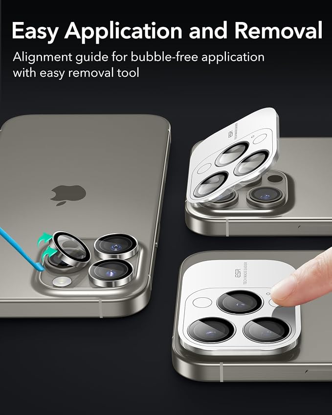 ESR for iPhone 17 Pro Max/17 Pro Camera Lens Protector, 1 Pack, Titanium | Individual Camera Cover, 9H Tempered Glass, Original Camera Clarity, for iPhone 17/16/15/14 Pro Max/Pro - Image 6