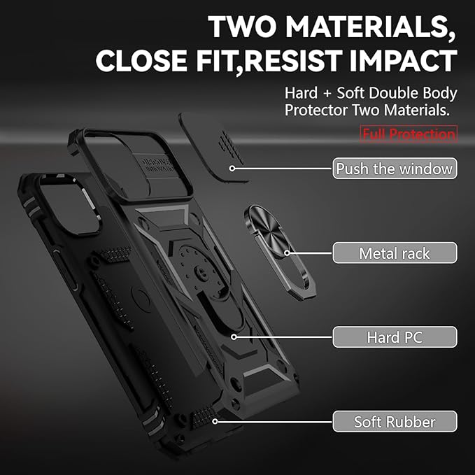 HNHYGETE for iPhone 13 Case with HD Screen Protector: [Military Grade 20ft. Drop Tested] Slide Camera Cover Ring Shockproof Protective Phone Case for - iPhone 13 (Black) - Image 5