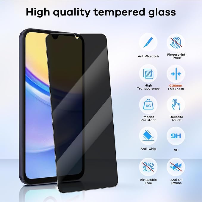 3+3 for Samsung Galaxy A15 5G Privacy Screen Protector Camera Protector | 9H Tempered Glass Cell Phone Protector Camera Lens Protector - Image 3