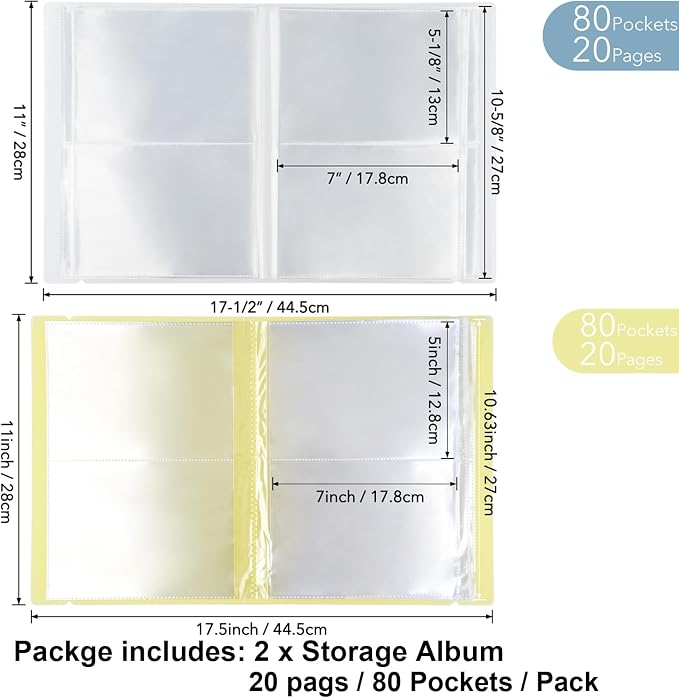 2 Pack Large Sticker Photo Storage Album, Stamp & Cutting Dies Storage Book Organizer Folder for Cards Storage DIY Scrapbooking Card Making Supplies 20 Pages 80 Pockets/Pack (Clear + Yellow) - Image 2
