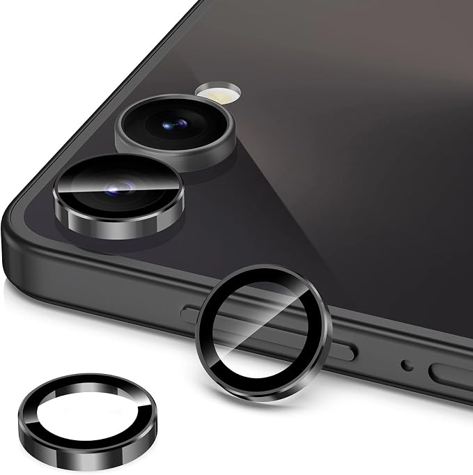 for Samsung Galaxy Z Flip 7 Camera Lens Protector, Individual Metal Ring Tempered Glass Lens Cover, [Strong Adsorption] Scratch Resistant Ultra-Thin HD Clear Lens Cover, 1 Set-Black Ring - Image 2