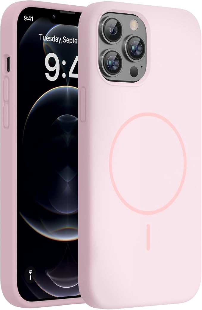 Miracase Silicone & Magnetic for iPhone 12 Pro Max Case, Sand Pink | Compatible with MagSafe, Soft Microfiber Lining, Premium Silicone Case Shockproof Drop Protection Phone Case for 12 Pro Max by Miracase