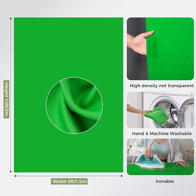 Emart 5x10ft Green Screen Backdrop Kit with T-Shape Stand and 4 Clamps | Reverse folding base for easy storage & transport，perfect for Photography, Photoshoot, Studio Video Recording, Streaming - Image 3
