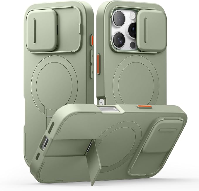 SURITCH for iPhone 16 Pro Case with Slide Camera Cover and Adjustable Kickstand, Compatible with MagSafe, Shockproof Bumper Case Slim Protective Cover for iPhone 16 Pro 6.3 Inch,Green by SURITCH