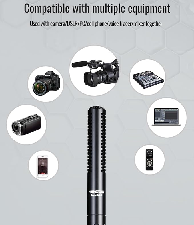TAKSTAR SGC-578 XLR Shotgun Mic, Dual Polar Patterns & Power | Cardioid/Hypercardioid Switch, AA Battery/48V Phantom Power, Alloy Build, High Sensitivity, XLR Cables & Windscreen Included - Image 7