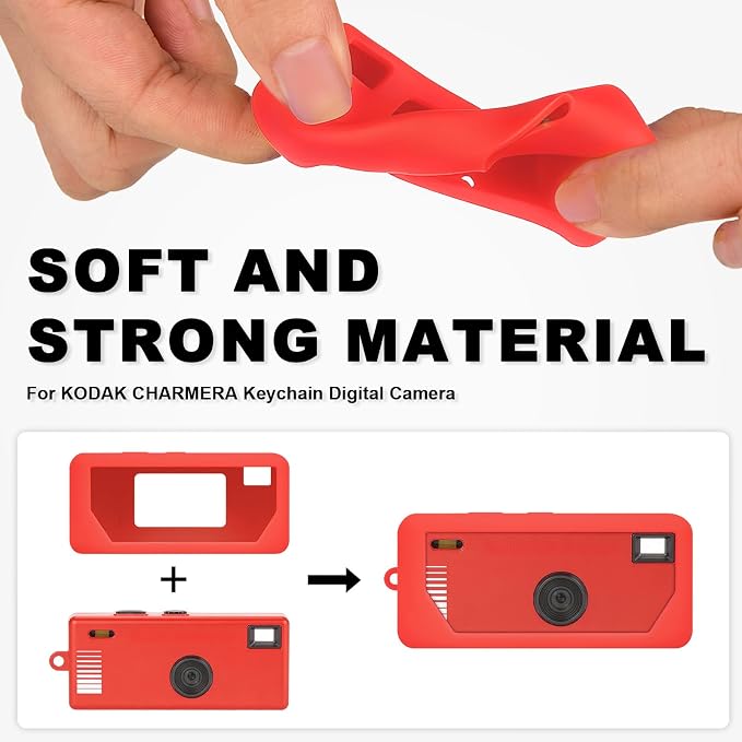 Silicone Case for Kodak CHARMERA Millennium Keychain Mini Digicam Blind Box | Soft Keychain Camera Sleeve, Precise Cutouts, Case-On Charging & SD Card Access, For Collectors & Daily Carry, Red - Image 2
