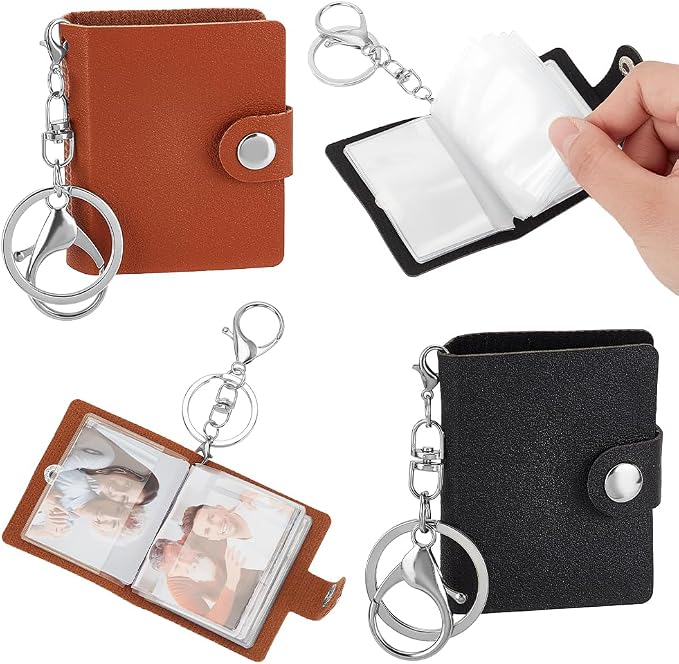 AHANDMAKER 4 Pack 2.5Inch Mini Small Photo Album with Keychain Pocket Photo Album Keychain Leather Photo Insert Keychain for Picture Photo Card Holder Storage Birthday Gift, KEYC-GA0001-36-US20 by AHANDMAKER