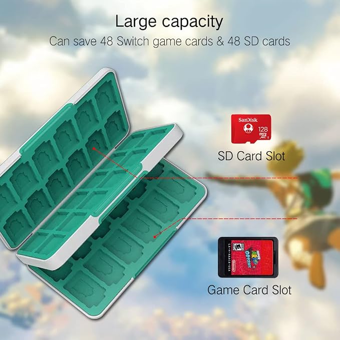 PERFECTSIGHT Switch Game Card Case Compatible with Nintendo Switch Games & Micro SD Cards, Switch 2 Game Holder Cartridge Case with 48 Game Card Slots Storage, White Kingdom - Image 2