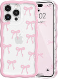 QLTYPRI for iPhone 13 Pro Max Pink Bow Case, Clear Cute Pink Ribbon Bow Phone Case Curly Wavy Aesthetic Phone Cover, Soft Slim Transparent TPU Shockproof Protective Cover for Women Girls - Ribbon Bow by QLTYPRI