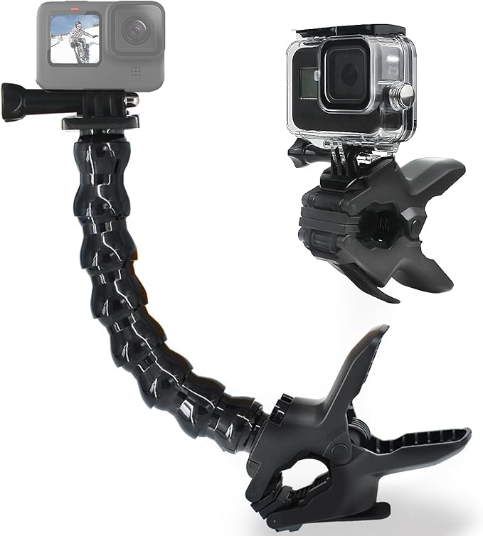 FiTSTILL Jaws Flex Clamp Mount with Adjustable Gooseneck 8-Section Compatible with Go Pro Hero 13,12,11,10,9,8,7,6,5,4,Session,3+, 3,2,1,Max,Fusion,DJI Osmo Action 5 Pro 4 3 2 Cameras by FitdesignkeepitFitStill