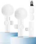 Wireless Microphone for iPhone iPad and Android Phone, 2 Pack Wireless Lavalier Lapel Mic with Noise Reduction, Plug and Play Mini Microphone for Video Recording Interview YouTube TikTok Vlog (White) by CZOCPOS