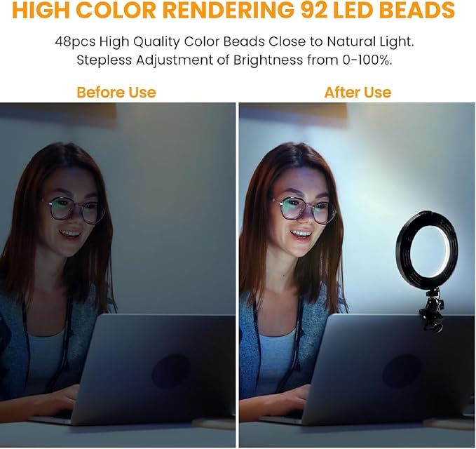 Video Conference Lighting Kit, Ring Light Clip on Laptop Monitor, 6" Dimmable LED Circle Selfie Light for Zoom Meeting/Remote Working/Zoom Calls/Live Streaming/Video Recording - Image 7
