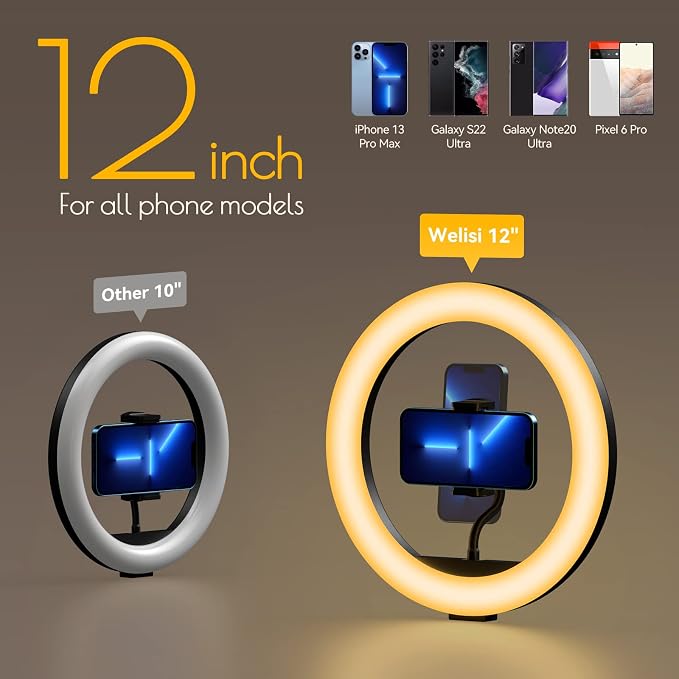 12" Selfie Ring Light with 63" Tripod Stand, Dimmable LED Ring Light with Phone Holder and Wireless Remote, [2-in-1] RGB & Selfie Stick for Photography/Makeup/Live Stream/YouTube - Image 3