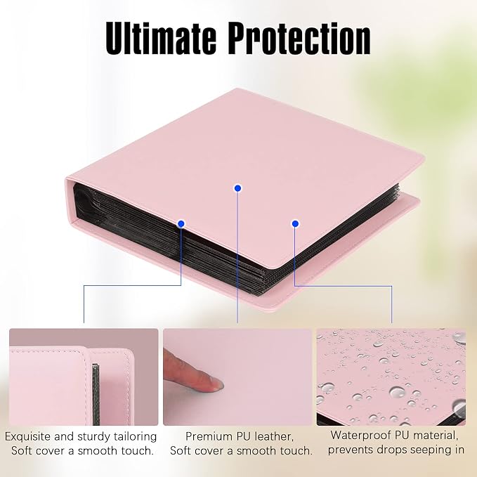 Veicevol 192-Pocket Album for Polaroid i-Type, 600 & SX-70 Photos, Pink | Designed for Fujifilm Instax Wide Photos, Water-Resistant PU Leather Cover, Family Memories, Securely Holds Up to 192 Photos - Image 5