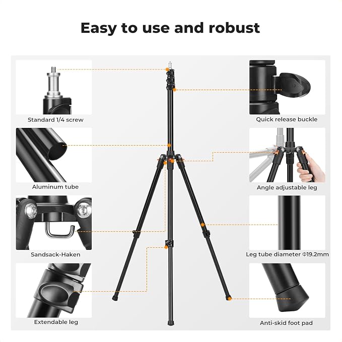 K&F CONCEPT Extendable Photography Stand, 6.5ft Aluminum Tripod, 2-Pack | Reversible Portable Studio Lighting Tripod for Strobe Light/Webcams/Cameras with Bag(1-Pack), TL06 - Image 5