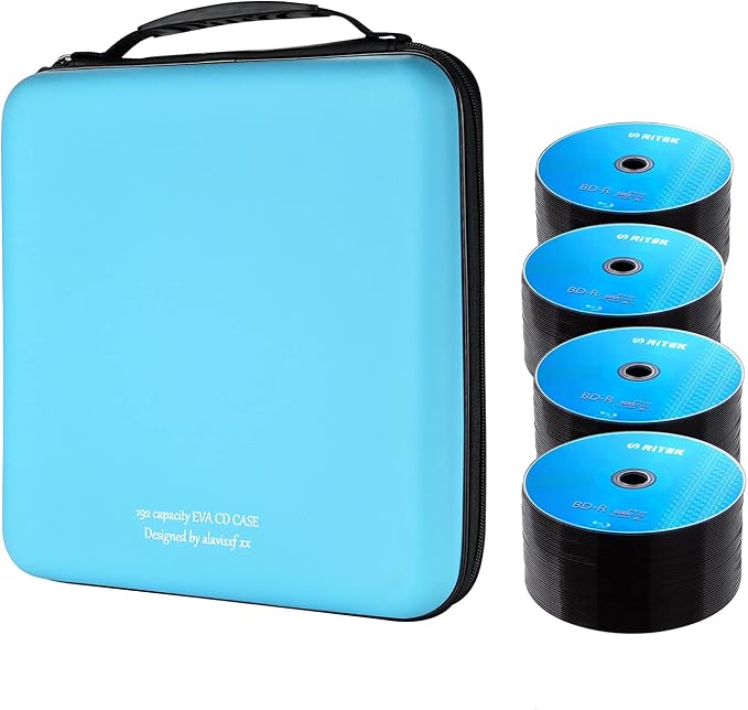 alavisxf xx CD Case, 192 Capacity Protective Zipper Disc Wallet for Car | EVA Shock-resistant, Double Zipper Closure, Portable Handle, DVD Storage Organizer, Anti-Slip Sleeves, for Home Office Travel - Image 2