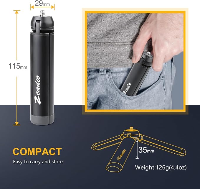 Zeadio Metal Mini Tripod, Desktop Tabletop Stand Compact Tripod for Smooth 4, Osmo Mobile, Vimble 2, Gimbal Handle Grip Stabilizer and All Cameras - Image 6