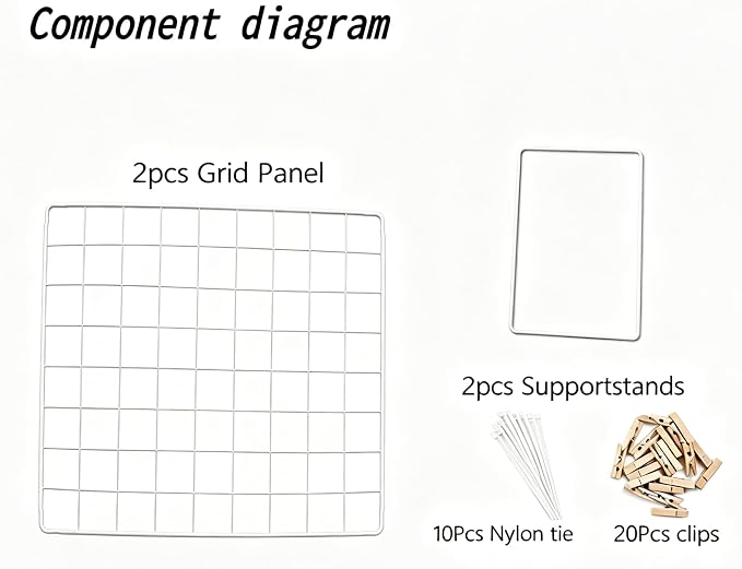 Foldable Desktop Photo Display Rack & Grid Display Board, Fold Flat for Easy Storage with 20 Wooden Clips – Photo, Accessory & Handcraft Display Organizer for Home Office White - Image 5