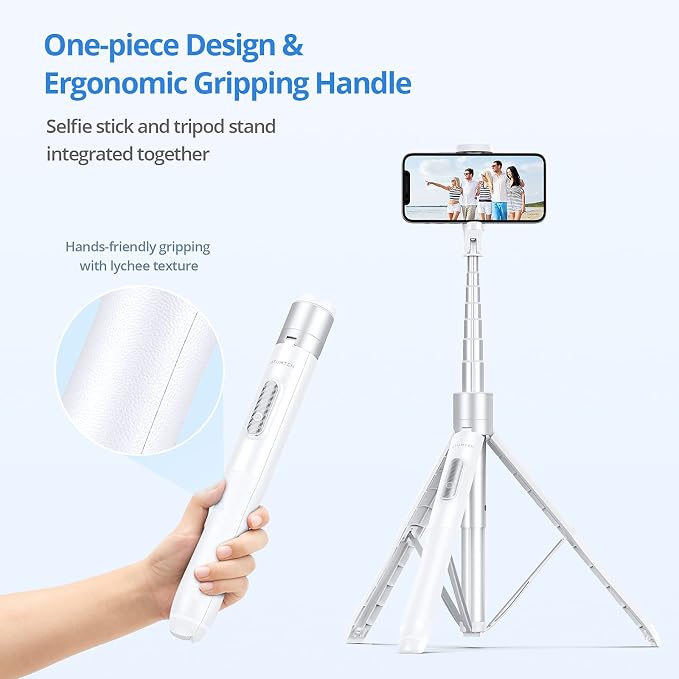 ATUMTEK 60" Selfie Stick Tripod, All in One Extendable Phone Tripod Stand with Bluetooth Remote 360° Rotation for iPhone and Android Phone Selfies, Video Recording, Vlogging, Live Streaming, White - Image 3