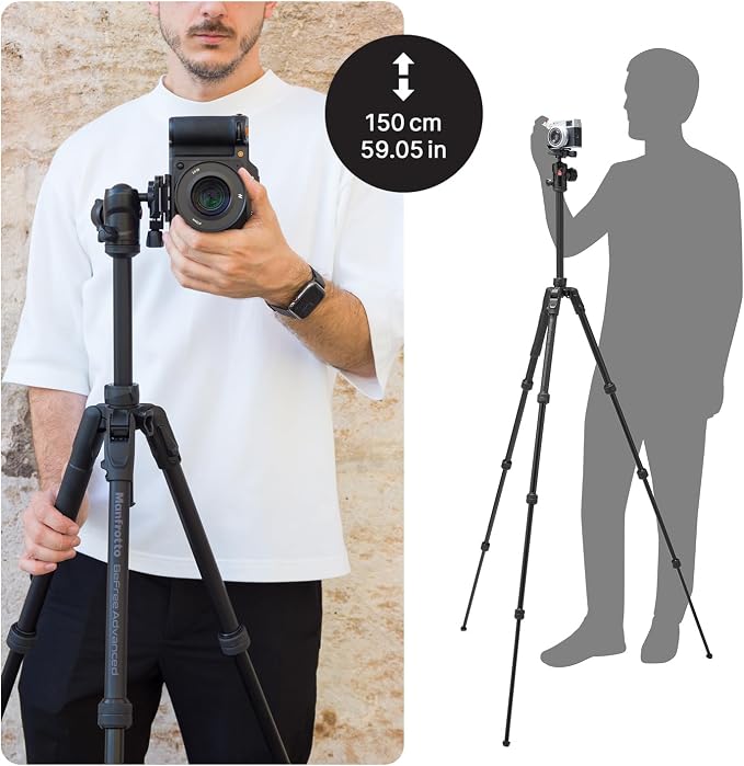 Manfrotto Befree Advanced AS, Camera Tripod, Twist Lock, Compatible with Arca-Swiss, Portableand Compact, Alumiium, Travel Tripod Kit, Ball Head, for DSLR, Mirrorless, Camera Accessories - Image 3