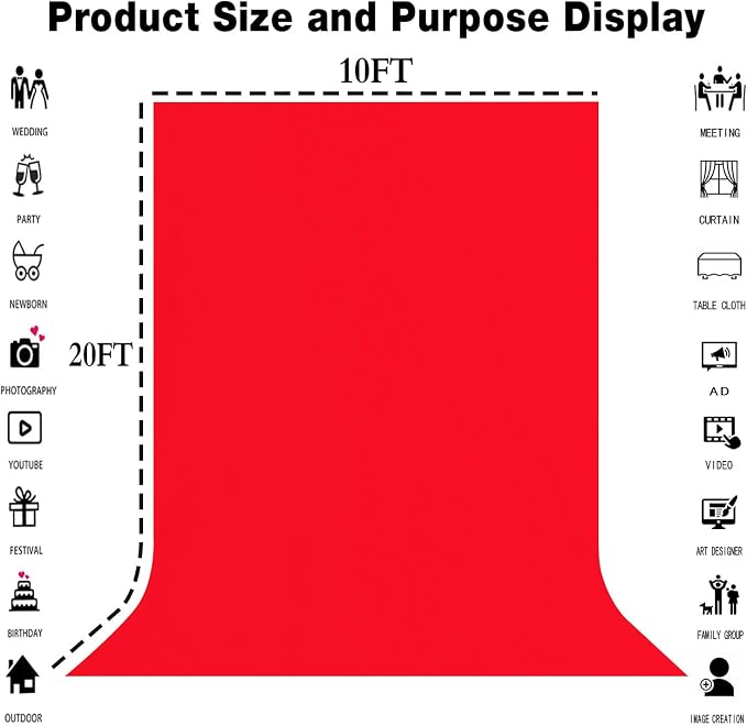 Red Photography Backdrop for Photoshoot, Fabric 10x20ft | Polyester Studio Photo Backgrounds, Non Reflective, Easy to Hang, for Portrait Shoot, Product, Party Decor, Video Creation - Image 3