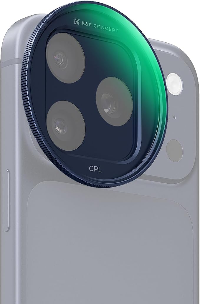 K&F CONCEPT Snap-On CPL Filter Compatible with iPhone 17 Pro Max/17 Pro | 9.5g Ultra-Lightweight Polarizing Filter with Snap-on Deco Mount, AGC Glass 28-Layer Coating Anti-Reflection, FA301 by KFCONCEPT