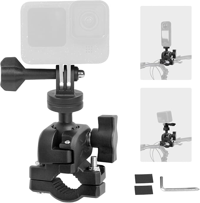 Bike Motorcycle Camera Mount Bundle Kit, 1/4 Screw & Tripod Mount Adapter, 360°Rotating Ball Head Base -Ballhead Arm Super Mounting Clamp for Most Action Camera, Clamp(0.86"-1.26“) 75016 by Mechrig