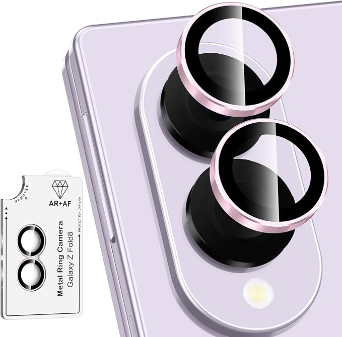 for Samsung Galaxy Z Fold 8 Camera Lens Protector, Individual Metal Ring Tempered Glass Lens Cover, [Strong Adsorption] Scratch Resistant Ultra-Thin HD Clear Lens Cover, 1 Set-Pink Ring by Btscase