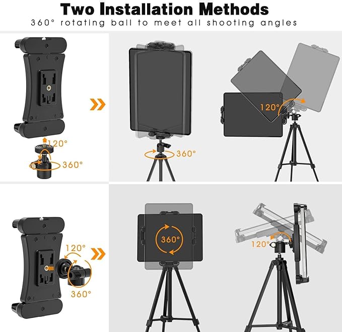 Tablet Tripod Mount Adapter with Ball Head, Holder for 4.7-12.9 Inch Tablets, Compatible with iPad Pro, Air, Mini, Selfie Stick, Monopod - Image 2