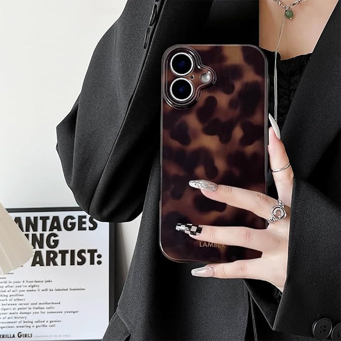 Cute Phone Case for iPhone 16 Case Cheetah Leopard Print | Amber Tortoiseshell Pattern,Full Camera Protective,Slim Shockproof TPU,Aesthetic Girly Glossy Cover for Women Men-Brown - Image 5