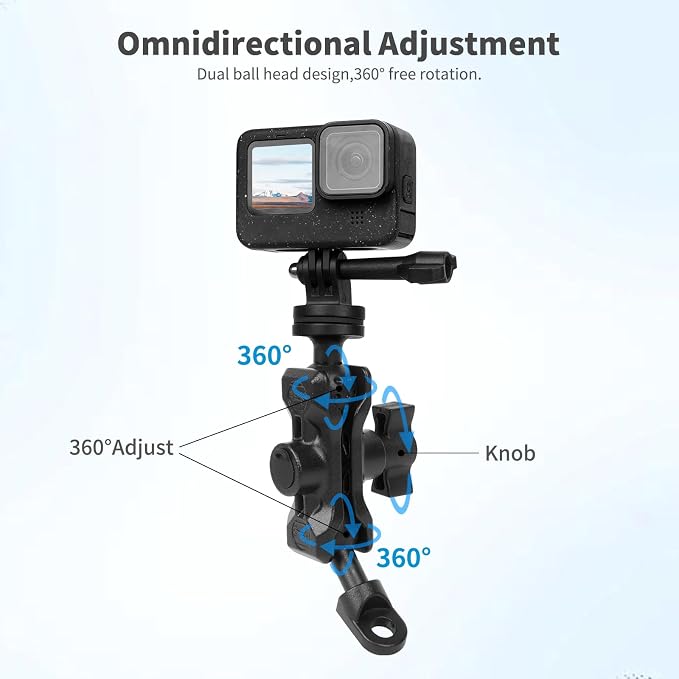 Bike Motorcycle Camera Mount Bundle Kit, 1/4 Screw & Tripod Mount Adapter, 360°Swiveling Ball Head Base -Rotating Ball Head Clamp Arm for lnsta36o X5/X4/X3/X2, Rearview Mirror(0.39“) 75014 - Image 6