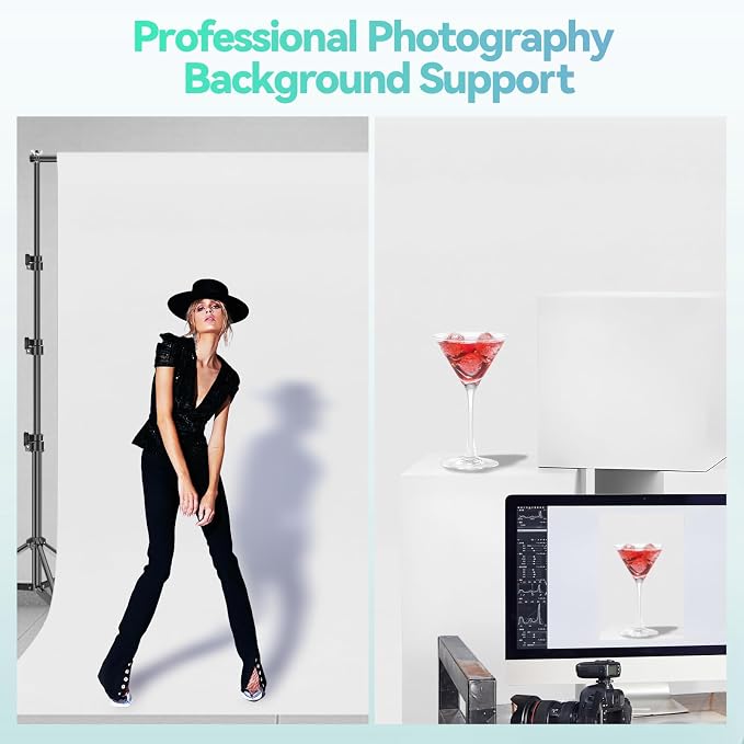 EMART 8.5x10 FT Photo Backdrop Stand Kit with 10x12FT White Backdrop | Background Stand Backdrop-White, 6Clamps, 2Sandbags for Photography Studio, Video Recording, Live Stream, Zoom, Portrait, Pet - Image 2