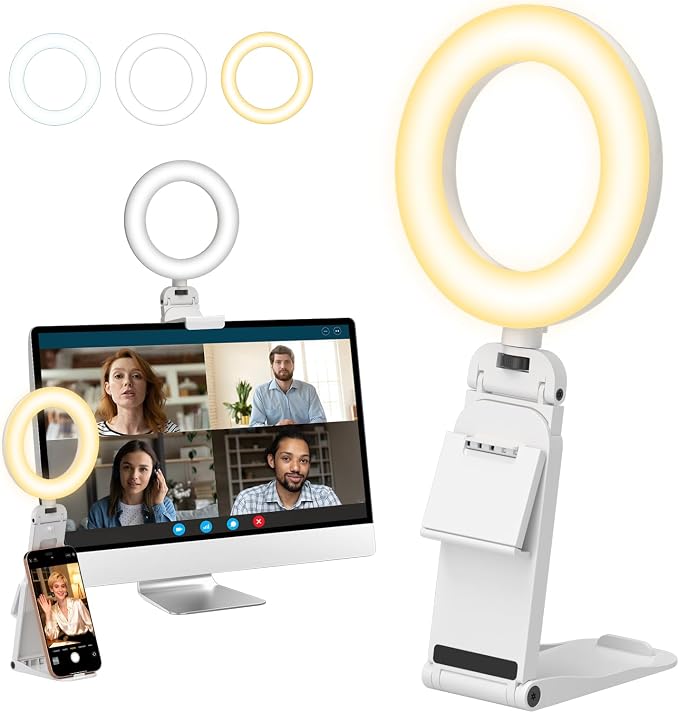 Ring Light for Laptop Desk Clip On,Small Computer Video Conference Lighting with Stand for Phone/Webcam/Monitor,5" Portable Mini LED Selfie Light Desktop for Zoom Meeting/Video Call/Recording(White) by Evershop