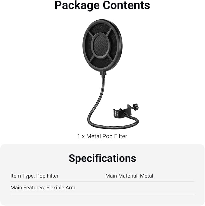 NEEWER Metal Pop Filter for Microphone, Six Layer Professional Foam Mic Isolation Shield Windscreen Cover with Flexible Arm for Podcast Live Streaming Voice Over Singing Studio Music Recording, MS044 - Image 7